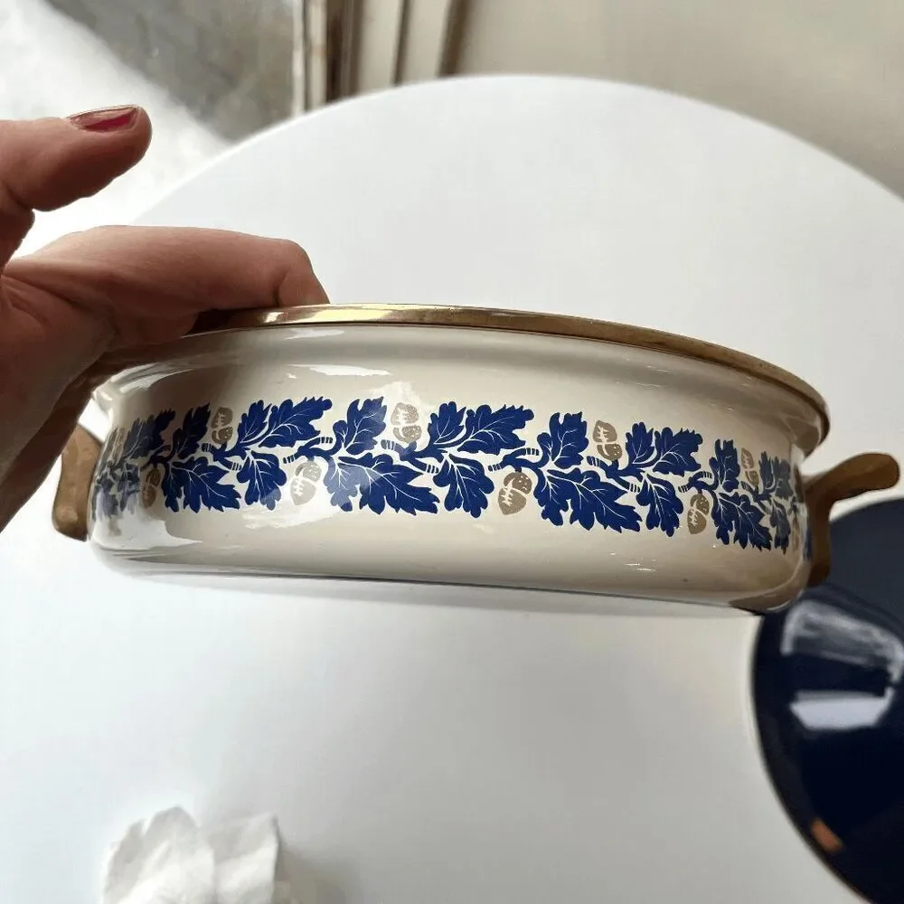 Vintage 1981 Asta Katja German Enamel Bakeware Dish Oak Leaf & Acorn